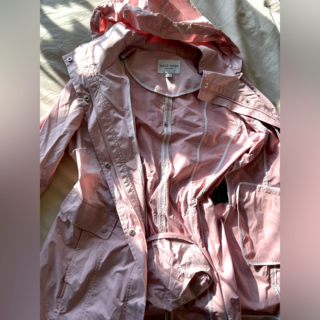 Cole Haan Woman's Packable Hooded Raincoat Canyon Rose